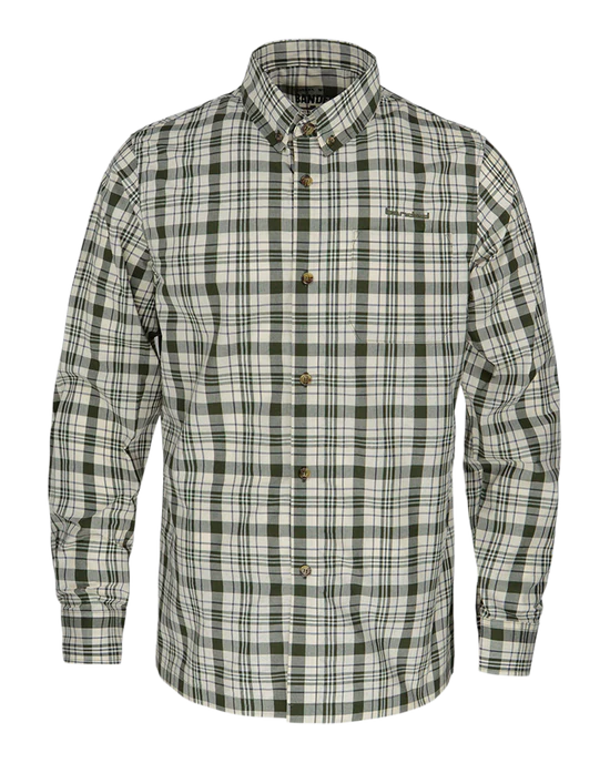 Banded Charleston Button Up Shirt- Khaki Plaid
